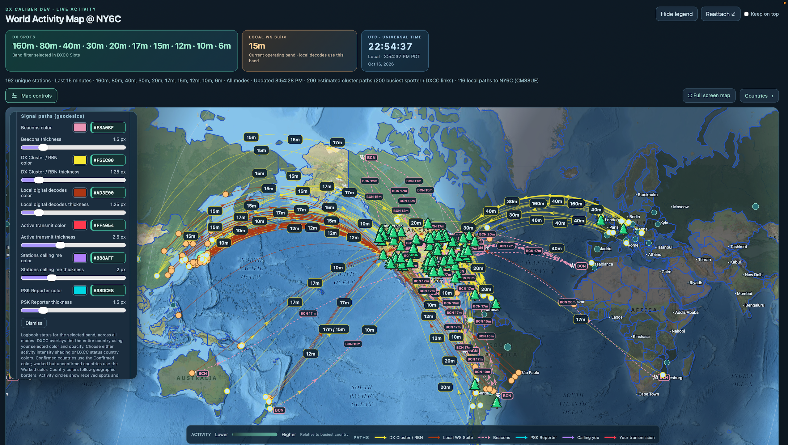 DX Caliber Interactive DX Map application screenshot
