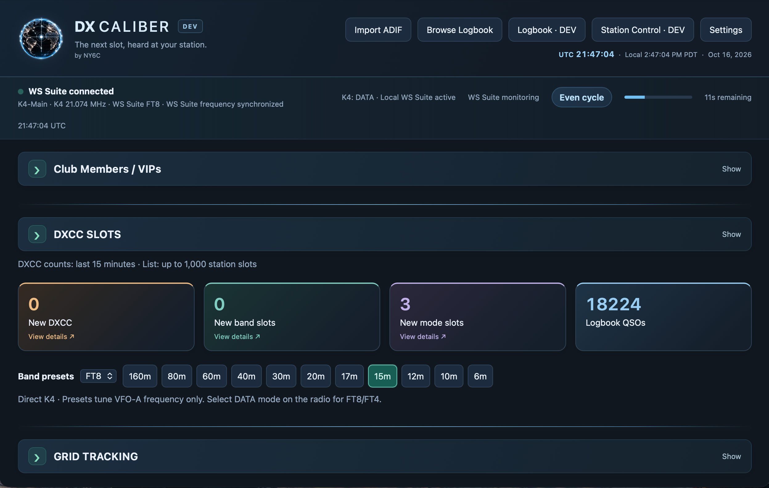 DX Caliber station intelligence dashboard